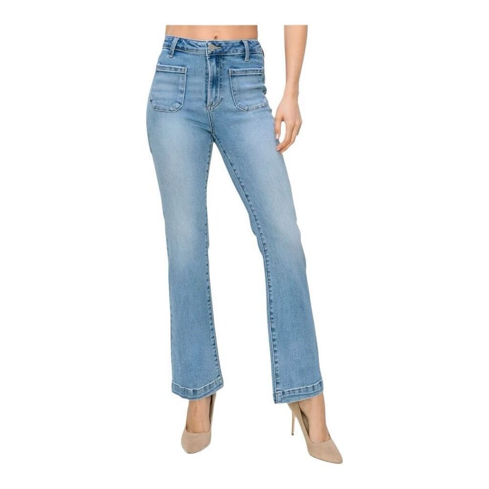 Risen High Rise Light Wash Ankle Bootcut Patch Pocket‎ RDP5610 Jeans Size 1X